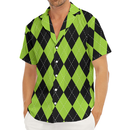Black And Green Argyle Pattern Print Men's Deep V-Neck Shirt