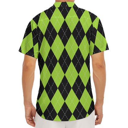 Black And Green Argyle Pattern Print Men's Deep V-Neck Shirt