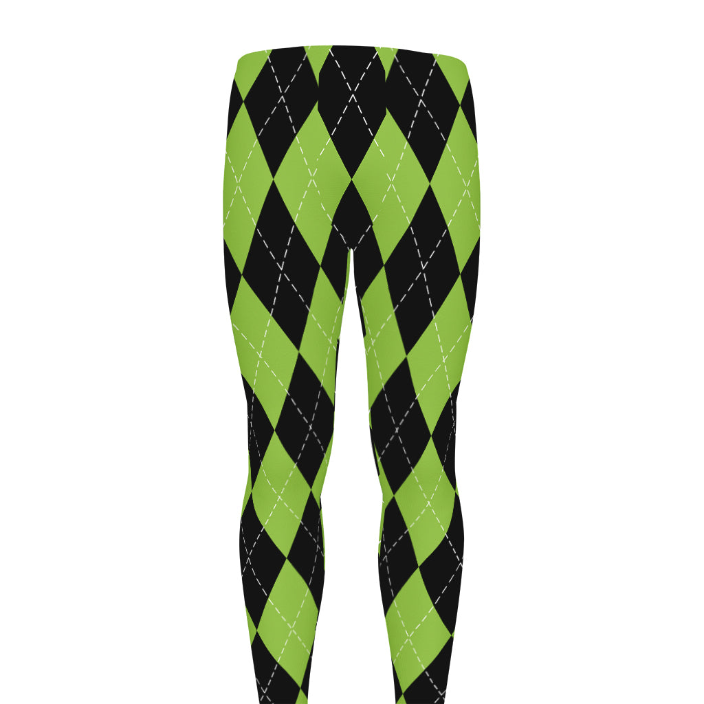 Black And Green Argyle Pattern Print Men's leggings