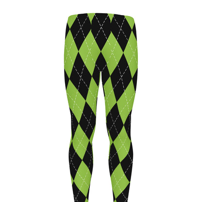 Black And Green Argyle Pattern Print Men's leggings