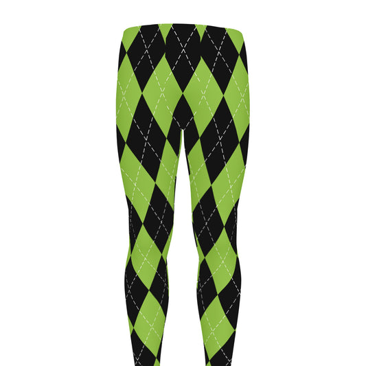 Black And Green Argyle Pattern Print Men's leggings