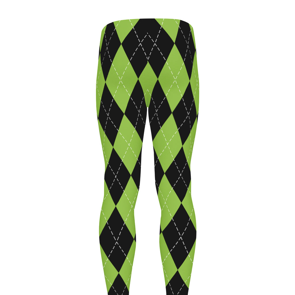 Black And Green Argyle Pattern Print Men's leggings