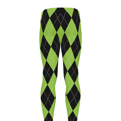Black And Green Argyle Pattern Print Men's leggings