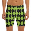 Black And Green Argyle Pattern Print Men's Long Boxer Briefs
