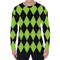 Black And Green Argyle Pattern Print Men's Long Sleeve T-Shirt