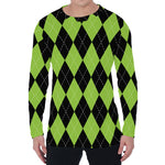 Black And Green Argyle Pattern Print Men's Long Sleeve T-Shirt