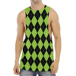 Black And Green Argyle Pattern Print Men's Muscle Tank Top