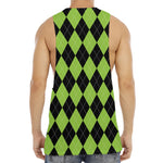 Black And Green Argyle Pattern Print Men's Muscle Tank Top