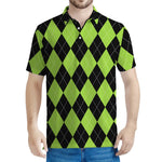 Black And Green Argyle Pattern Print Men's Polo Shirt