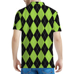 Black And Green Argyle Pattern Print Men's Polo Shirt