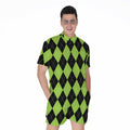 Black And Green Argyle Pattern Print Men's Romper