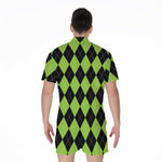 Black And Green Argyle Pattern Print Men's Rompers
