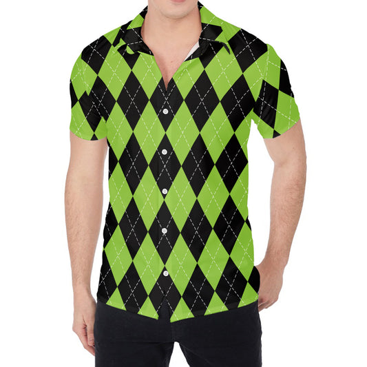 Black And Green Argyle Pattern Print Men's Shirt