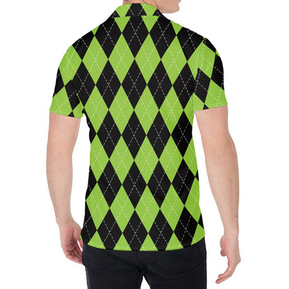 Black And Green Argyle Pattern Print Men's Shirt