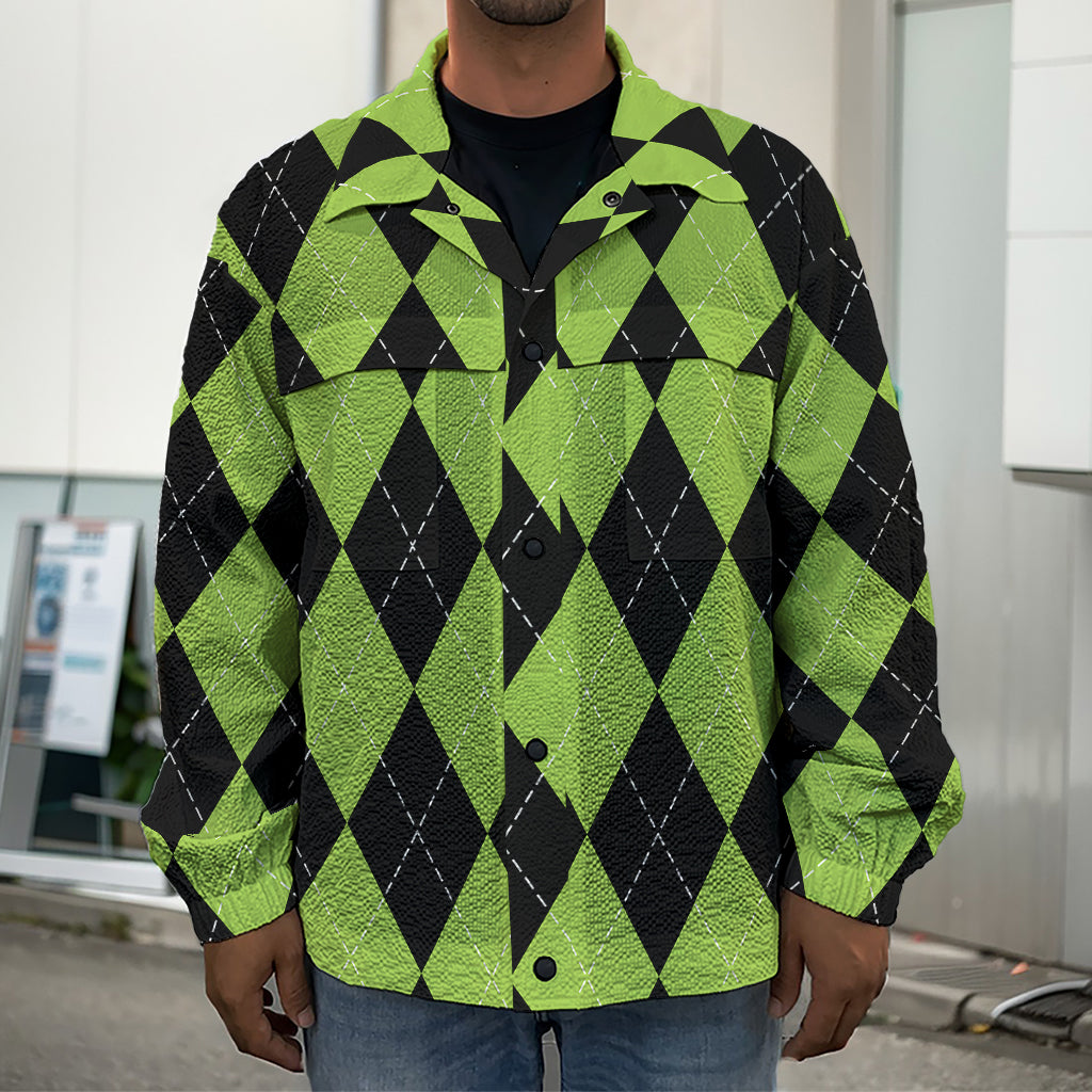 Black And Green Argyle Pattern Print Men's Shirt Jacket