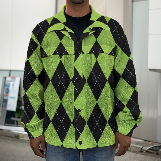 Black And Green Argyle Pattern Print Men's Shirt Jacket