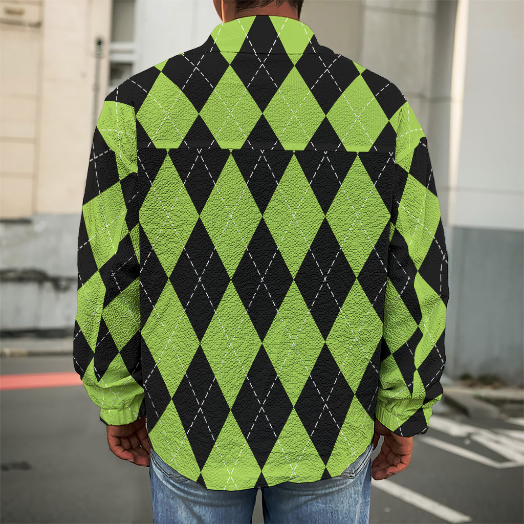 Black And Green Argyle Pattern Print Men's Shirt Jacket