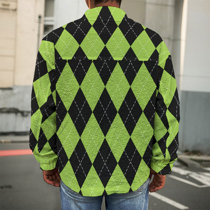 Black And Green Argyle Pattern Print Men's Shirt Jacket