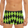 Black And Green Argyle Pattern Print Men's Short Boxer Briefs