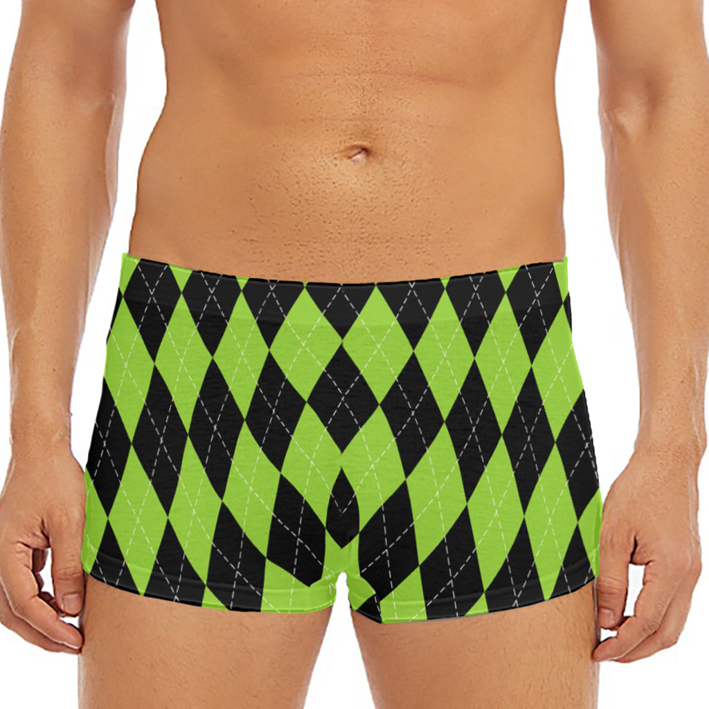 Black And Green Argyle Pattern Print Men's Short Boxer Briefs