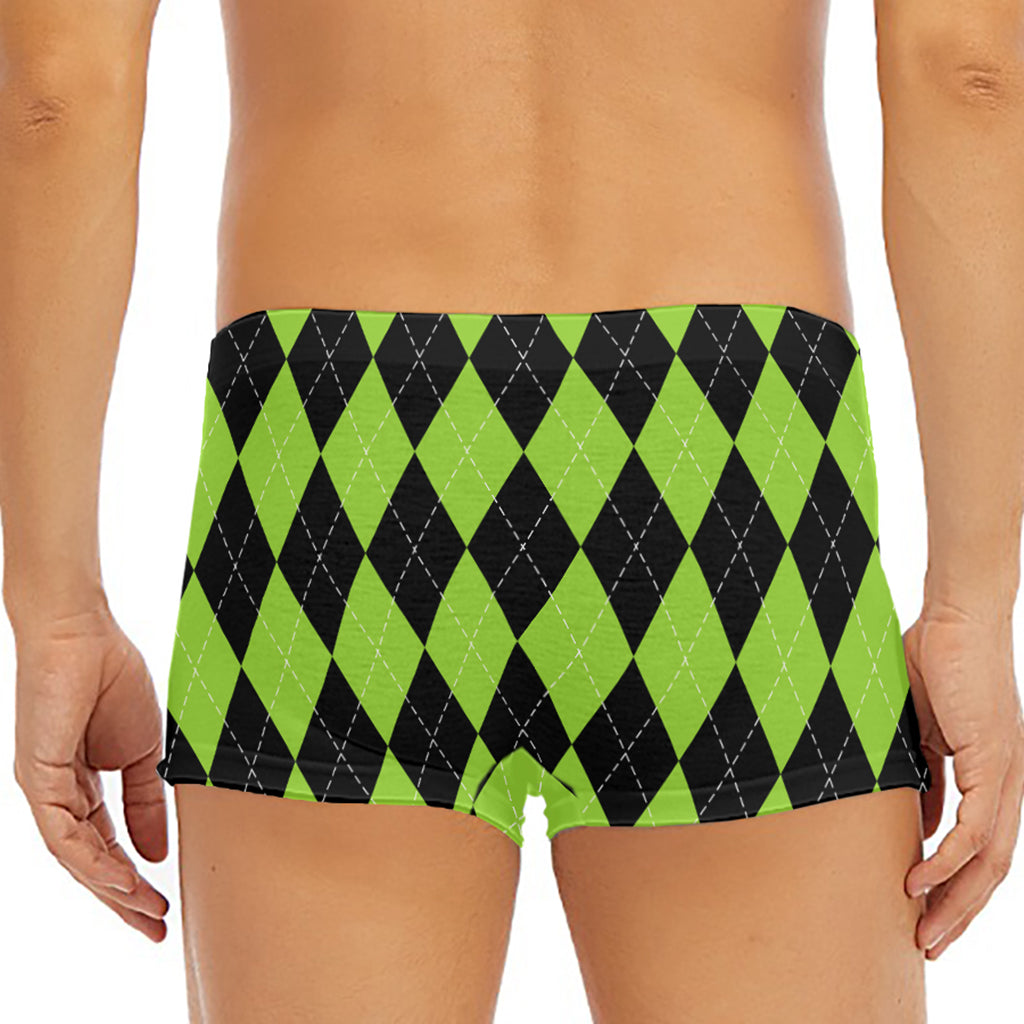 Black And Green Argyle Pattern Print Men's Short Boxer Briefs