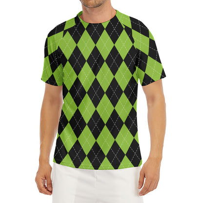 Black And Green Argyle Pattern Print Men's Short Sleeve Rash Guard