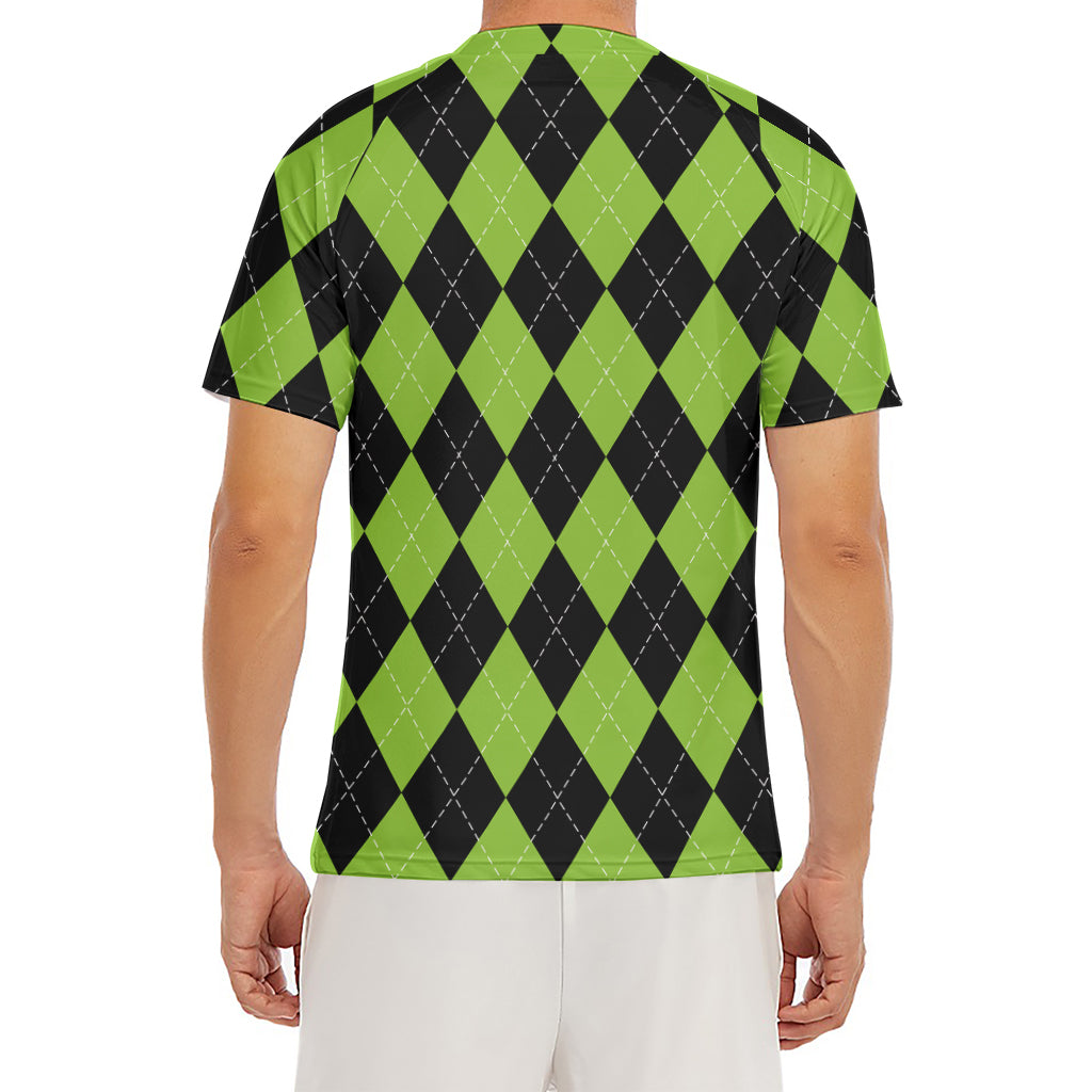 Black And Green Argyle Pattern Print Men's Short Sleeve Rash Guard