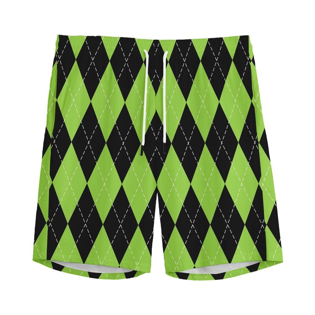 Black And Green Argyle Pattern Print Men's Sports Shorts