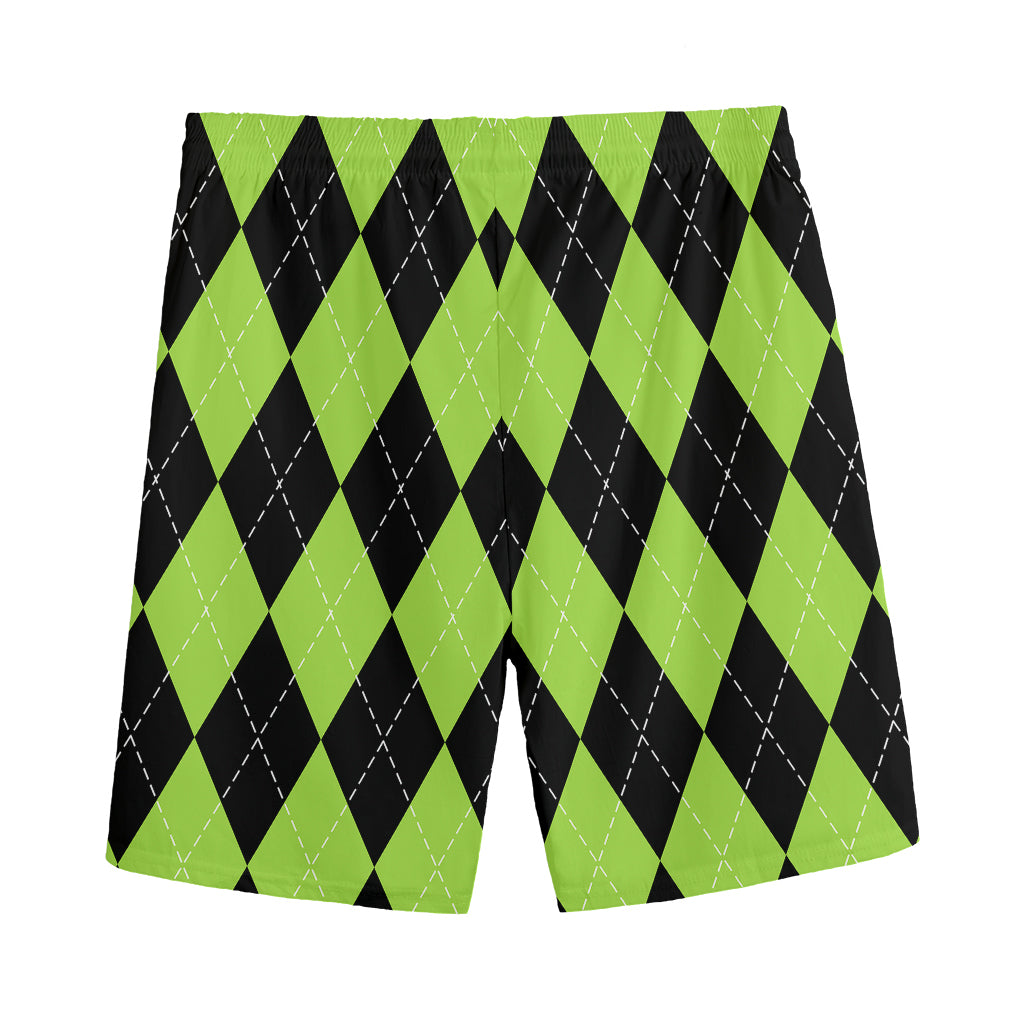 Black And Green Argyle Pattern Print Men's Sports Shorts