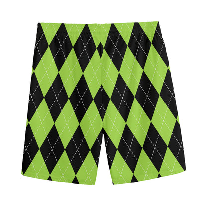 Black And Green Argyle Pattern Print Men's Sports Shorts