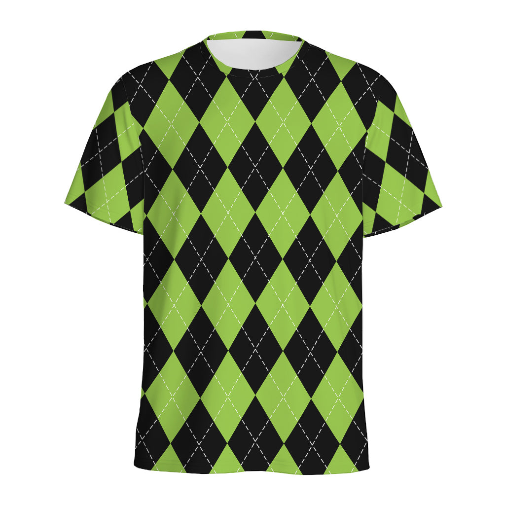 Black And Green Argyle Pattern Print Men's Sports T-Shirt