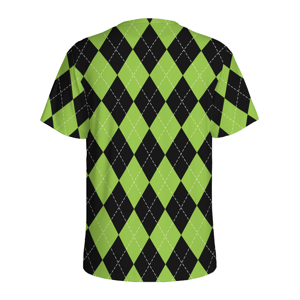 Black And Green Argyle Pattern Print Men's Sports T-Shirt