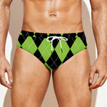 Black And Green Argyle Pattern Print Men's Swim Briefs
