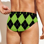 Black And Green Argyle Pattern Print Men's Swim Briefs