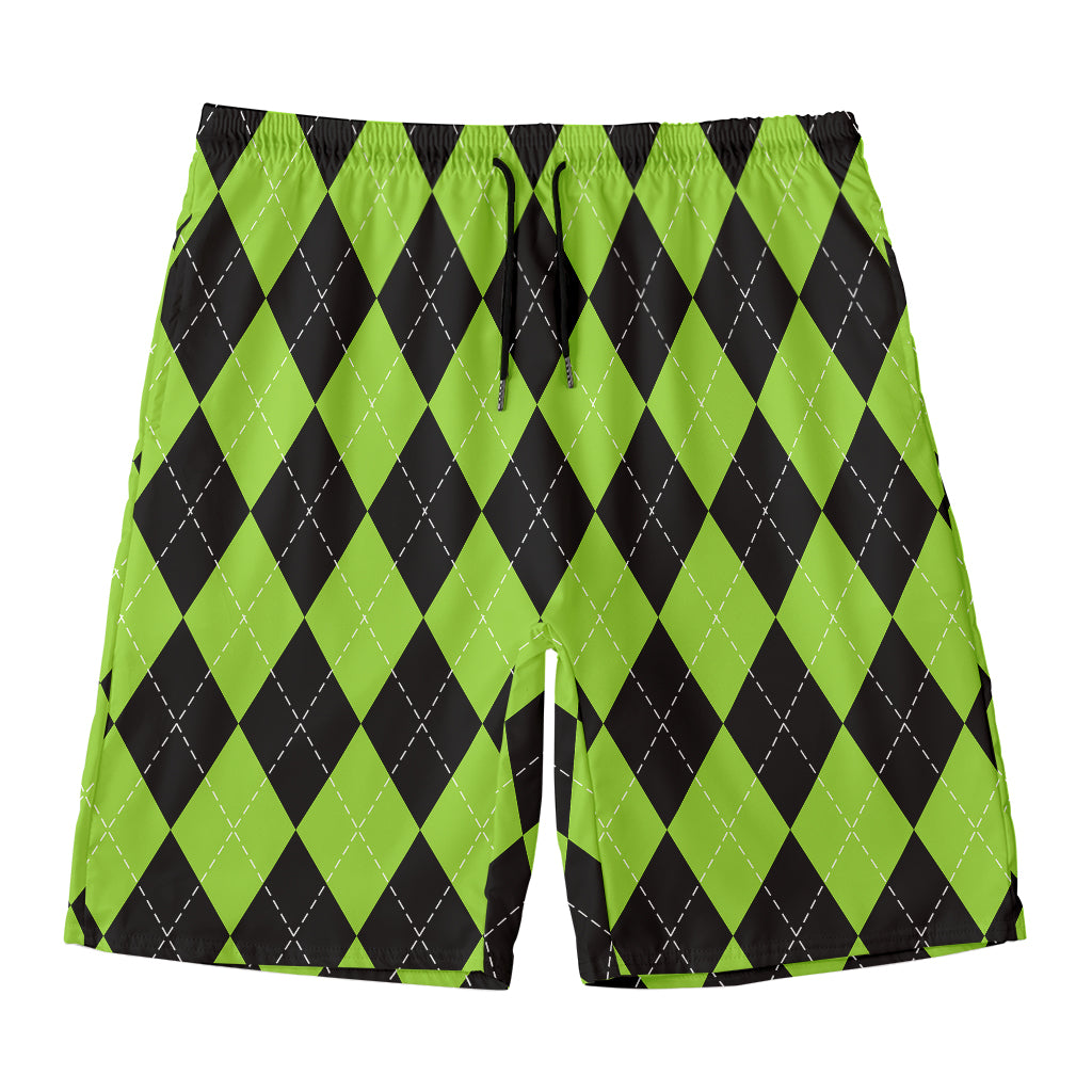 Black And Green Argyle Pattern Print Men's Swim Trunks