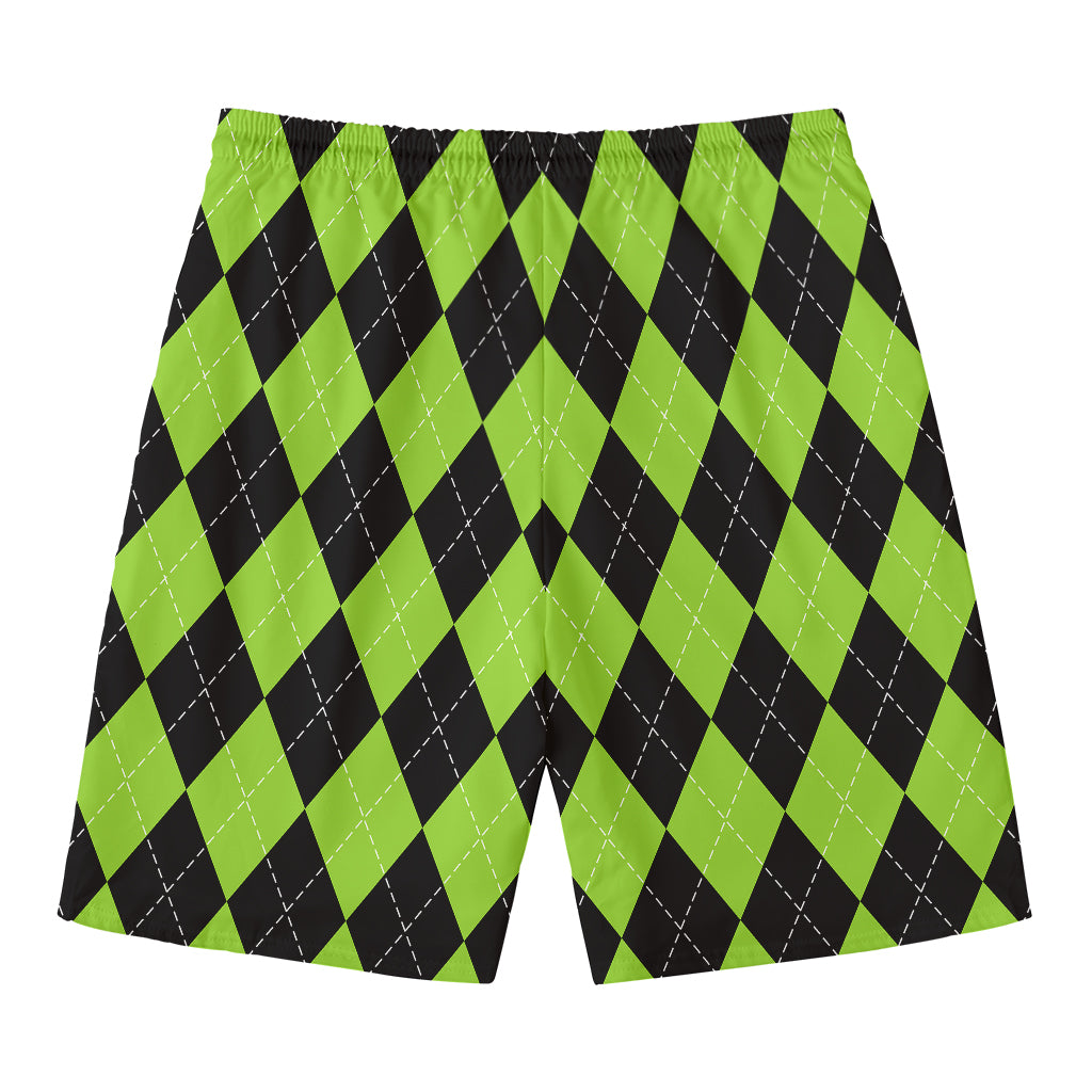 Black And Green Argyle Pattern Print Men's Swim Trunks