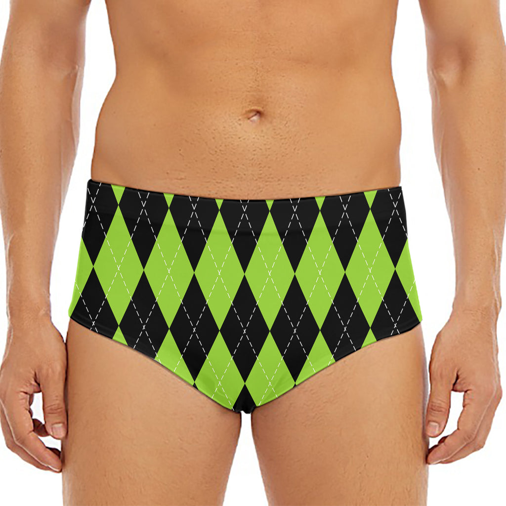 Black And Green Argyle Pattern Print Men's Triangle Swim Briefs
