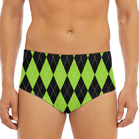 Black And Green Argyle Pattern Print Men's Triangle Swim Briefs