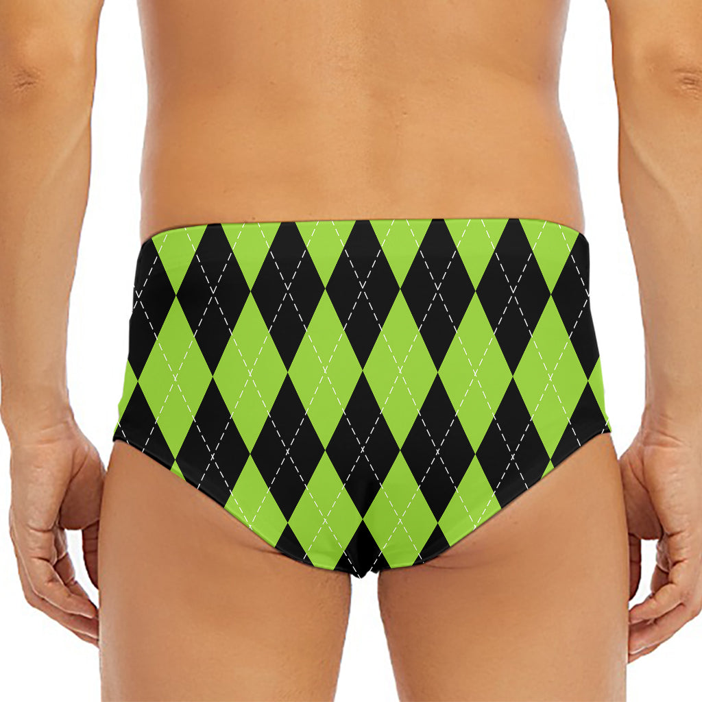 Black And Green Argyle Pattern Print Men's Triangle Swim Briefs