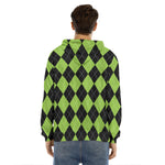 Black And Green Argyle Pattern Print Men's Velvet Pullover Hoodie