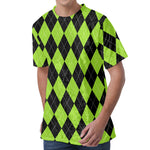 Black And Green Argyle Pattern Print Men's Velvet T-Shirt