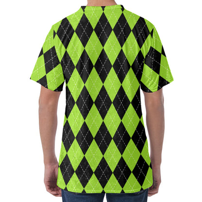 Black And Green Argyle Pattern Print Men's Velvet T-Shirt