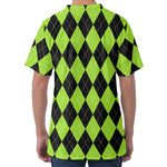 Black And Green Argyle Pattern Print Men's Velvet T-Shirt