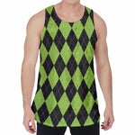 Black And Green Argyle Pattern Print Men's Velvet Tank Top