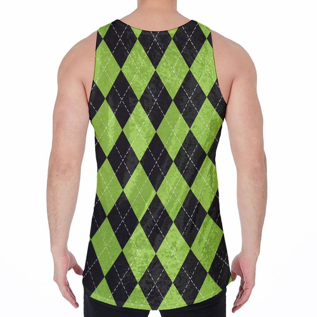 Black And Green Argyle Pattern Print Men's Velvet Tank Top