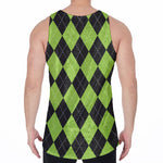 Black And Green Argyle Pattern Print Men's Velvet Tank Top