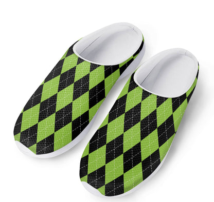 Black And Green Argyle Pattern Print Mesh Casual Shoes
