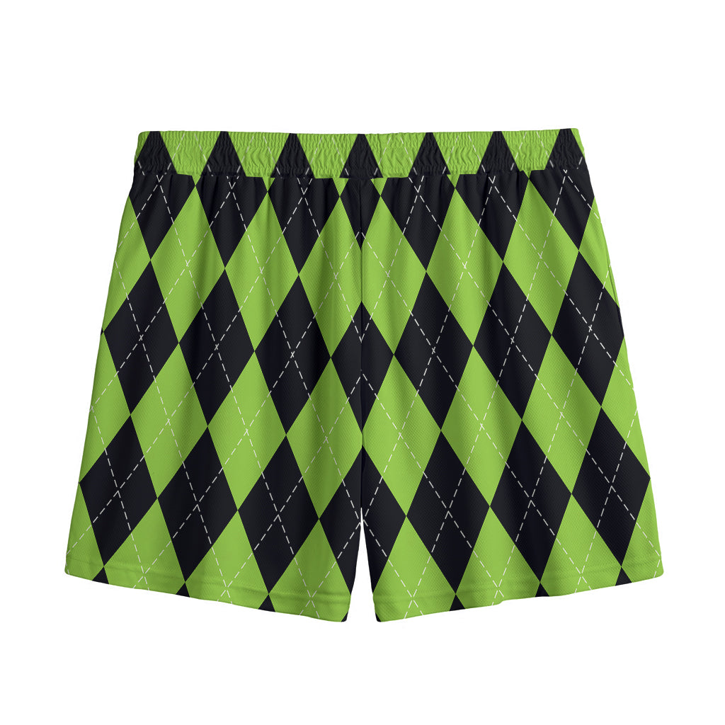 Black And Green Argyle Pattern Print Mesh Shorts