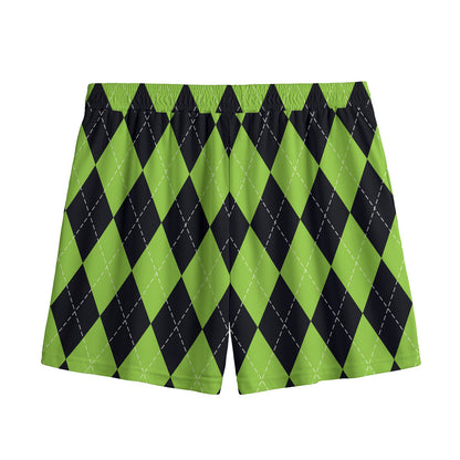 Black And Green Argyle Pattern Print Mesh Shorts