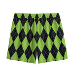 Black And Green Argyle Pattern Print Mesh Shorts